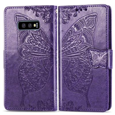 Butterfly Love bloemen reliëf horizontale Flip lederen case voor Galaxy S10e met houder & kaartsleuven & portemonnee & Lanyard (donker paars)