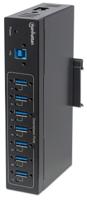 Manhattan 164405 USB 3.2 Gen 1-hub 7 poorten Met metalen behuizing, Voor industriële toepassingen, Voor wandmontage Zwart - thumbnail