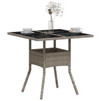Tuintafel met glazen blad 80x80x75 cm poly rattan lichtgrijs - thumbnail