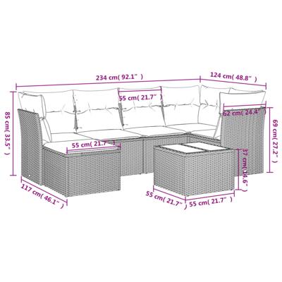 6-delige Loungeset met kussens poly rattan bruin - thumbnail