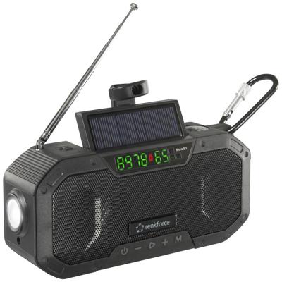 Renkforce RF-CR-300 Outdoorradio VHF (FM), Middengolf Noodradio, Bluetooth, SD Oplaadbaar, Zonnepaneel, Handslinger, Zaklamp Zwart Renkforce RF-CR-300 Outdoorradio VHF (FM), Middengolf Noodradio, Bluetooth, SD Oplaadbaar, Zonnepaneel, Handslinger, Zaklamp Zwart