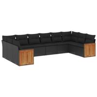 10-delige Loungeset met kussens poly rattan zwart - thumbnail