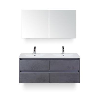 Dante Badmeubelset 120 cm - Beton Antraciet - Keramische Wastafel Wit Enjoy - met Spiegelkast