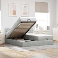 Ottoman bed met matrassen 160x200cm fluweel lichtgrijs - thumbnail
