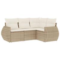 4-delige Loungeset met kussens poly rattan beige - thumbnail