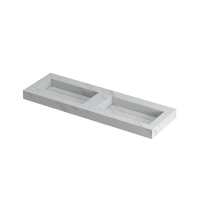 INK Pitch Wastafel Keramische Slab Bak Dubbel met Drain en Front en Side Skirts Zonder Kraangaten - 1400x450x90 mm - Calacatta Mat