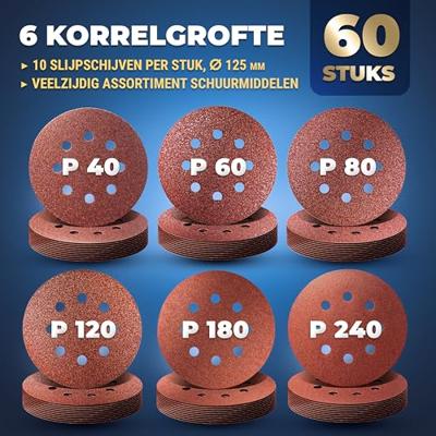 Enzo s&r velcro schuurpapier set 125 mm 60 st: elk 10x p40, p60, p80, p120, p180, p240, 8 gaten - b07gc4xnjq