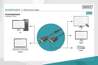 DIGITUS DVI-kabel - DVI-D (18+1) - Full HD - 2m - Single Link, 60Hz, 2xFerriet - Compatibel met monitor, TV, PC