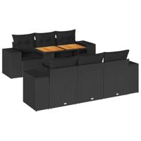 7-delige Loungeset met kussens poly rattan zwart - thumbnail