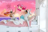 Fotobehang - lachende Zeemeermin even uit het water, Kinderkamer, te koop in 11 maten, incl behanglijm - thumbnail