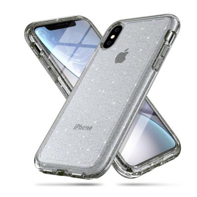 Schokbestendige Terminator stijl glitter poeder beschermer Case voor iPhone XS Max (grijs)