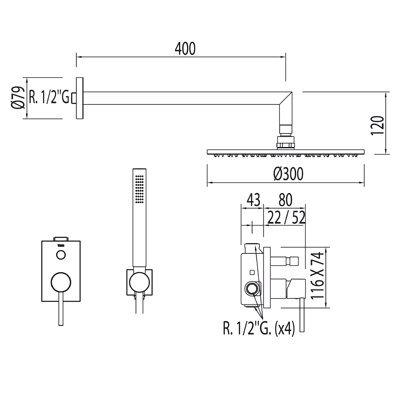 Regendouche set Tres Max | Inbouw | Mengkraan | 2-weg | Rond | Chroom