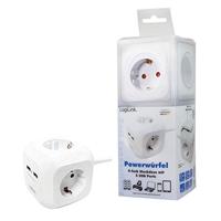 LogiLink LPS227 4+2 (4x veiligheidscontact CEE 7/3, 2x USB) Power Cube multifunctionele stekkerdoos met kinderbeveiliging wit - thumbnail