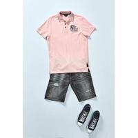 Short sleeve polo rugged pique coral blush - thumbnail