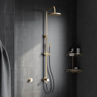 Hotbath Cobber - Stortdoucheset - 200 mm Hoofddouche - 360 mm Hartafstand - Glijstang - Staafmodel Handdouche - Geborsteld Messing PVD - Opbouw - 1/2 Inch Aansluiting - V01