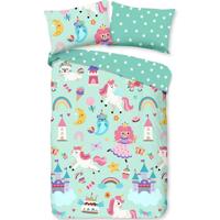 Good Morning Kinderdekbedovertrek "eenhoorn, prinses, regenboog" - Mint - (140x200/220 cm) - Katoen - thumbnail
