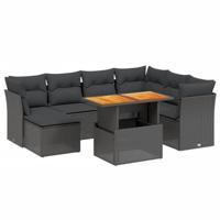 8-delige Loungeset met kussens poly rattan zwart - thumbnail
