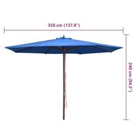 VidaXL Parasol met houten paal 350 cm blauw - thumbnail