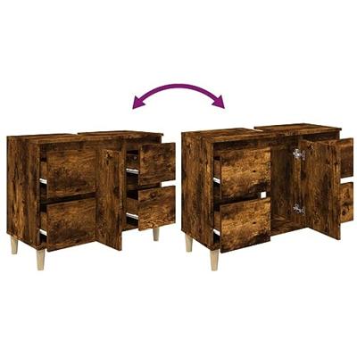 Wastafelkast 80x33x60 cm bewerkt hout gerookt eikenkleurig
