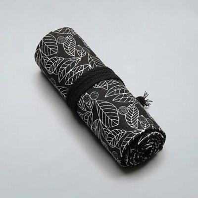 Schattig blad Portable canvas school potlood zaak pen tas briefpapier Pouch (zwart blad 12 gaten)