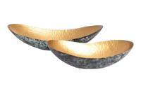 Handgemaakte set van 2 decoratieve kommen ABSTRACT ORIENT 55cm goud metaal patina - 43512 - thumbnail