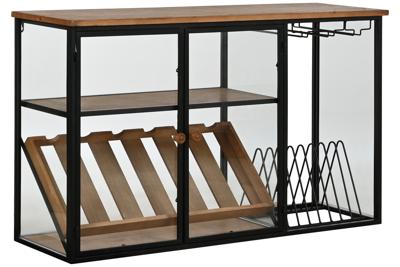 Flessenrek Home ESPRIT Zwart Natuurlijk Hout Metaal Kristal 102 x 32 x 60 cm