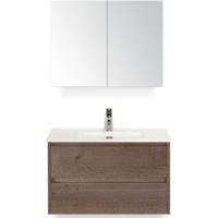 Dante Badmeubelset 80 cm - Tabacco - Keramische Wastafel Wit Cover met Spiegelkast - thumbnail