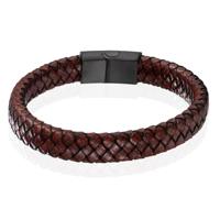 Gevlochten Leren Armband Heren Edelstaal Sluiting Bruin-22cm - thumbnail