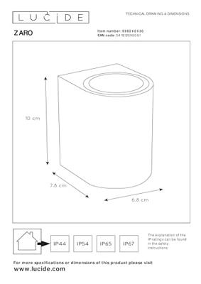 Lucide ZARO - Wandspot / Wandlamp Binnen/Buiten - 1xGU10 - IP44 - Zwart
