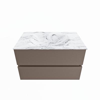 MONDIAZ VICA-DLUX 80cm badmeubel onderkast Smoke 2 lades. Inbouw wastafel CLOUD midden 1 kraangat, kleur Glace.