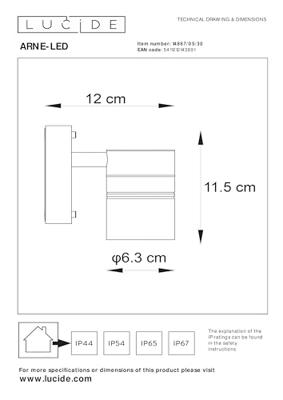 Lucide ARNE-LED - Wandspot / Wandlamp Binnen/Buiten - Ø 6,3 cm - LED - GU10 - 1x5W 2700K - IP44 - Zwart