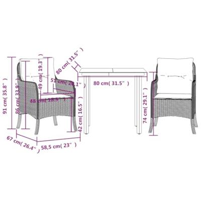 3-delige Tuinset met kussens poly rattan bruin 3-delige Tuinset met kussens poly rattan bruin