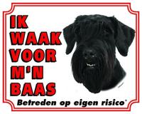 Schnauzer Waakbord - Ik waak voor mijn baas Zwart - thumbnail