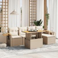 6-delige Loungeset met kussens poly rattan beige - thumbnail