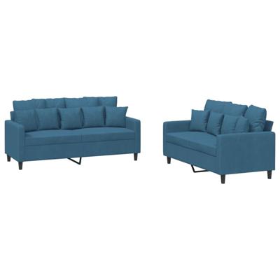 2-delige Loungeset met kussens fluweel blauw - thumbnail