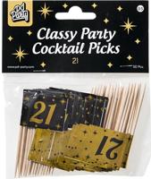 Classy Cocktail Prikkers 21 Jaar Zwart/Goud (50st) - thumbnail