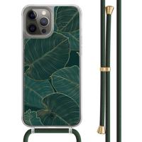 iPhone 12 (Pro) hoesje met groen koord - Monstera leaves - thumbnail