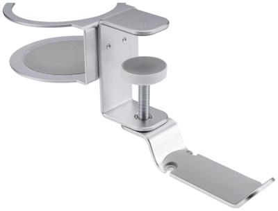 Speaka Professional SP-HCH-150 koptelefoonhouder, geïntegreerde kabelgeleiding, met bekerhouder, zilver