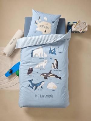 Bedset dekbedovertrek + kussensloop voor kinderen PÔLE NORD, met gerecycled katoen oceaanblauw