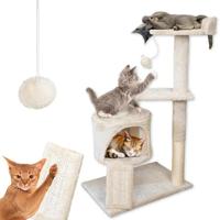 PetVille® Krabpaal & Klimboom voor Katten | 3 Niveaus | Pluche Bal, Schuilplek, Krabmat & krabpalen | 50x35x88 cm | Beige - thumbnail