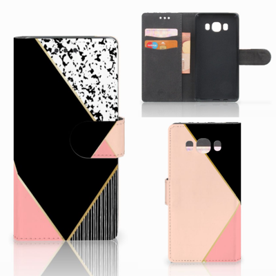 Samsung Galaxy J5 2016 Book Case Zwart Roze Vormen Samsung Galaxy J5 2016 Book Case Zwart Roze Vormen