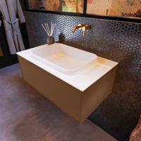 Badkamermeubelset Mondiaz Erin 80 cm met 1 Lade met RIDGE Wastafel Midden Talc Zonder Kraangaten Greeploos Mat Rust - thumbnail