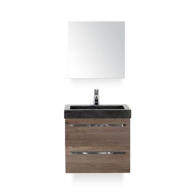 Seville Badmeubelset 60 cm - Tabacco - Wastafel Hardsteen Wit Lucca - met Spiegelkast