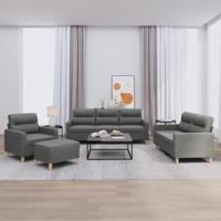 4-delige Loungeset met kussens stof donkergrijs - thumbnail
