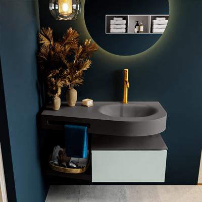 MONDIAZ RIVA 100cm badmeubel onderkast / planchet kleur Greey met 1 lade. Wastafel DULCET rechts 1 kraangat kleur Dark_Grey.