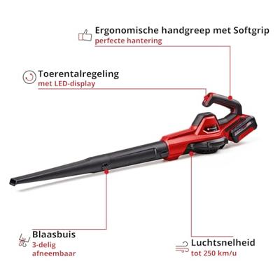 Einhell GE-UB 18/250 Li E (1x4,0Ah) Accu-blazer, Bladblazer Accu 18 V Incl. accu, Incl. oplader, Softgriff Einhell GE-UB 18/250 Li E (1x4,0Ah) Accu-blazer, Bladblazer Accu 18 V Incl. accu, Incl. oplader, Softgriff