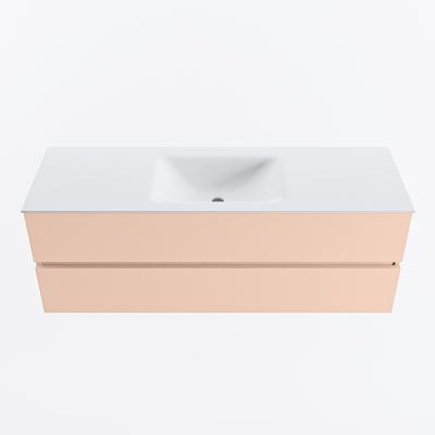 MONDIAZ VICA 140cm badmeubel onderkast Rosee 2 lades. Wastafel CLOUD midden 1 kraangat, kleur Talc.