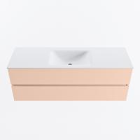 MONDIAZ VICA 140cm badmeubel onderkast Rosee 2 lades. Wastafel CLOUD midden 1 kraangat, kleur Talc. - thumbnail