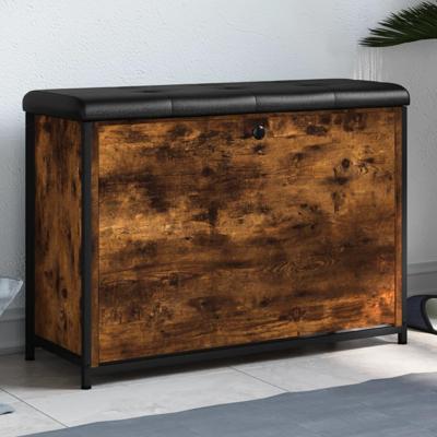 Schoenenbankje met klaplade 82x32x56 cm gerookt eikenkleurig Schoenenbankje met klaplade 82x32x56 cm gerookt eikenkleurig