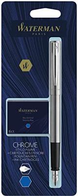 Waterman vulpen Allure Chrome fijne punt, inclusief 6 inktpatronen, op blister